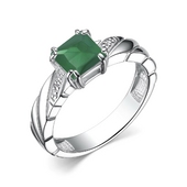 Кольцо из серебра с бриллиантами и зеленым агатом