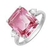 Кольцо из серебра с розовым сапфиром и фианитами