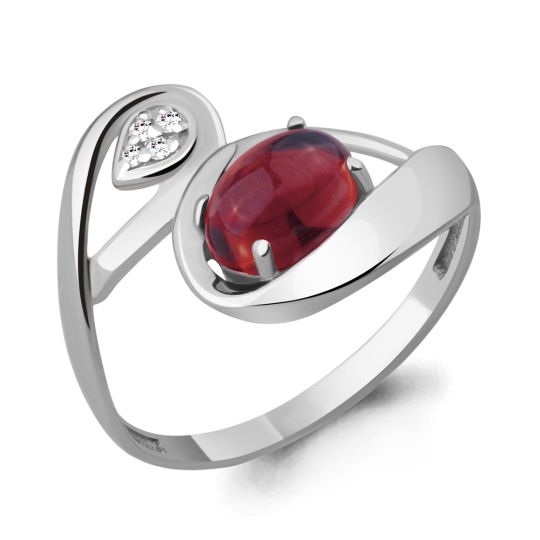 Кольцо из серебра с гранатом и фианитами