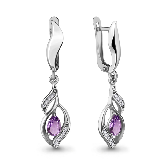 Серьги из серебра с аметистами и фианитами