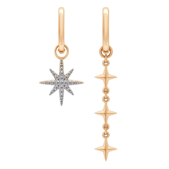 Асимметричные серьги-трансформеры из золота с фианитами