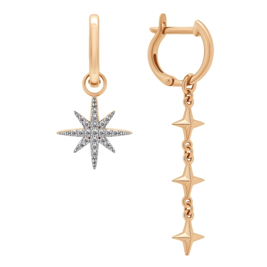 Асимметричные серьги-трансформеры из золота с фианитами