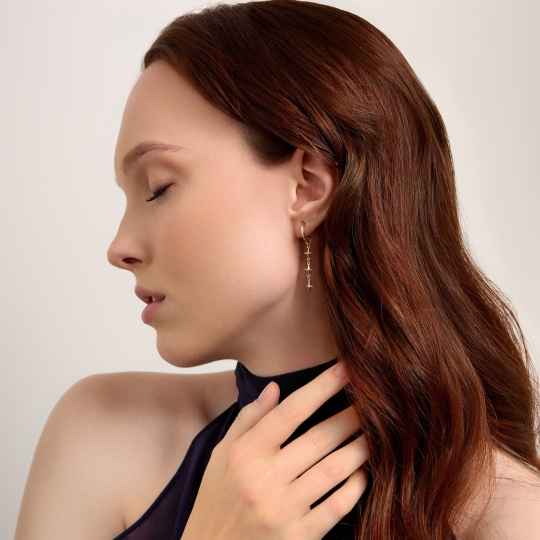 Асимметричные серьги-трансформеры из золота с фианитами