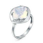 Кольцо из серебра с ювелирным кристаллом лунный оникс и фианитами