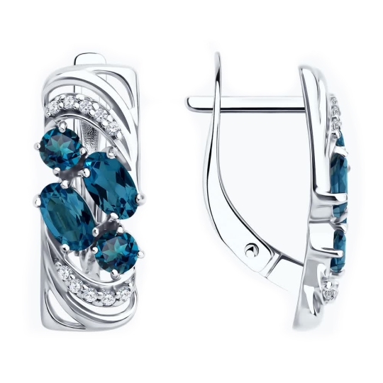 Серьги из серебра с топазами London и фианитами