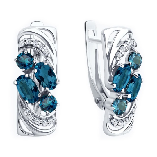 Серьги из серебра с топазами London и фианитами