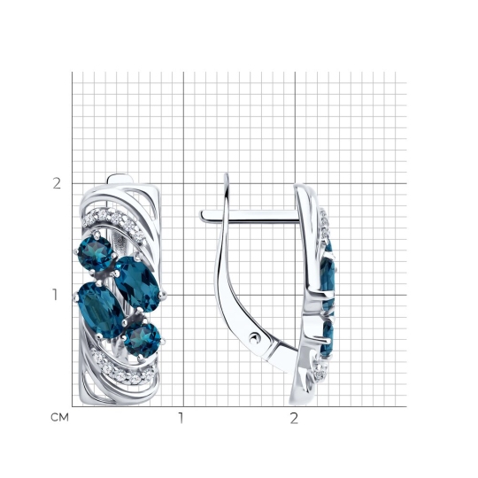 Серьги из серебра с топазами London и фианитами