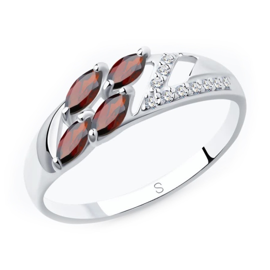 Кольцо из серебра с гранатами и фианитами