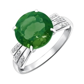 Кольцо из серебра с ювелирным кристаллом зеленый агат и фианитами
