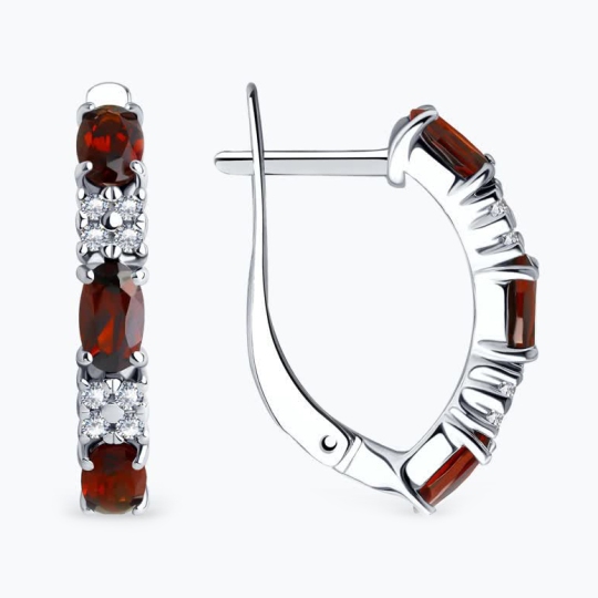 Серьги из серебра с гранатами и фианитами