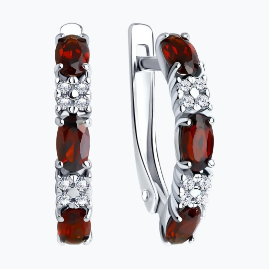 Серьги из серебра с гранатами и фианитами