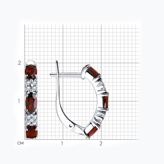 Серьги из серебра с гранатами и фианитами