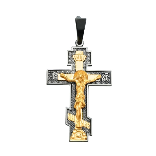 Подвеска-крест из серебра с чернением и позолотой