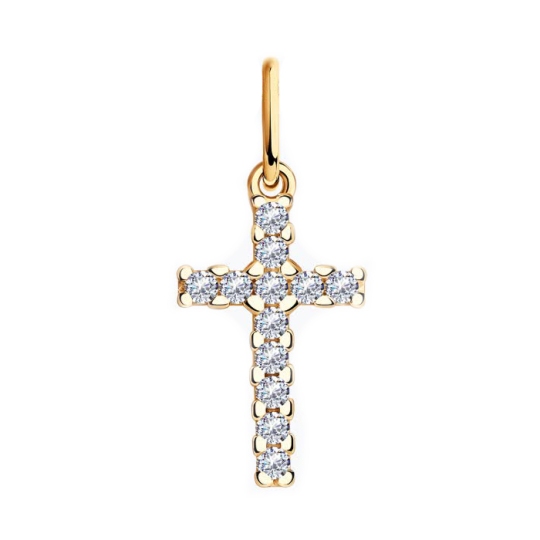 Подвеска-крест из серебра с позолотой и фианитами