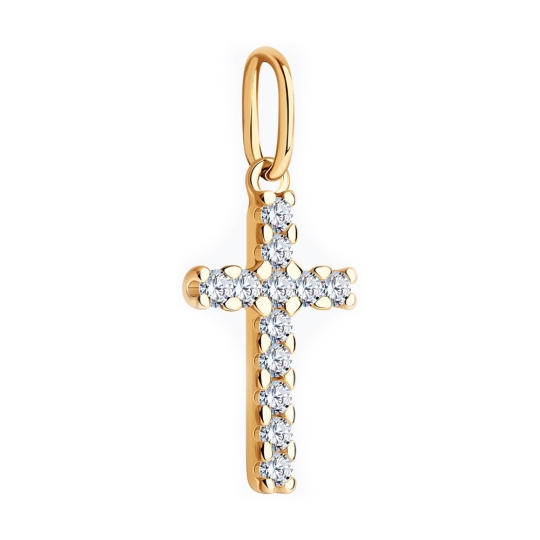 Подвеска-крест из серебра с позолотой и фианитами