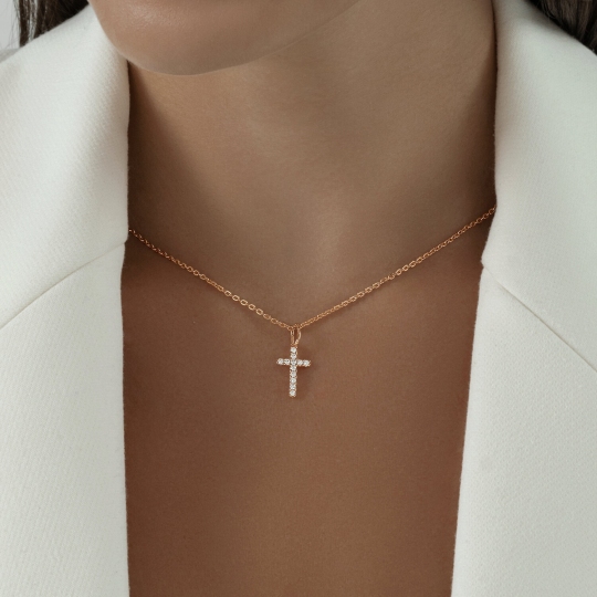 Подвеска-крест из серебра с позолотой и фианитами