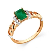 Кольцо из золота с зеленым агатом и фианитами