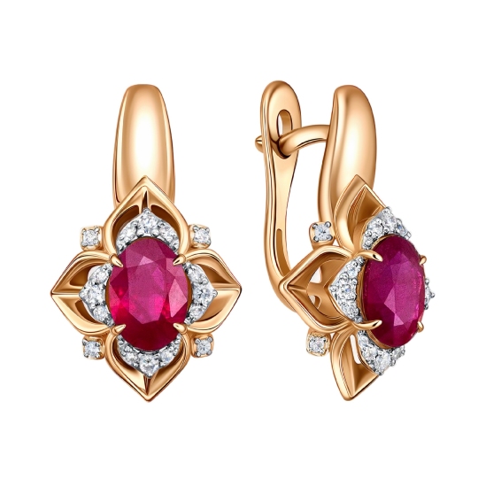 Серьги из золота с бриллиантами и рубинами
