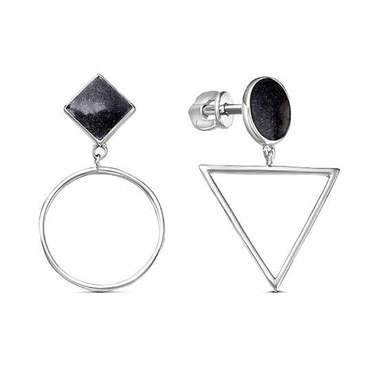 Асимметричные серьги из серебра с эмалью