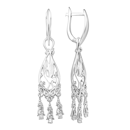 Серьги-трансформеры из серебра с фианитами