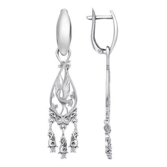 Серьги-трансформеры из серебра с фианитами