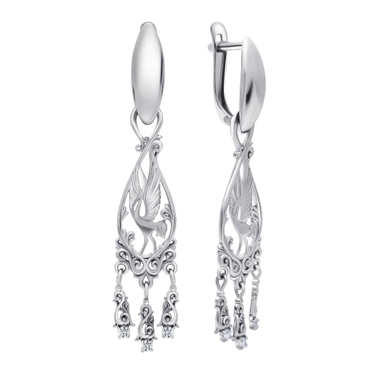 Серьги-трансформеры из серебра с фианитами