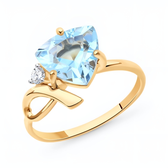 Кольцо из золота с топазом и фианитом