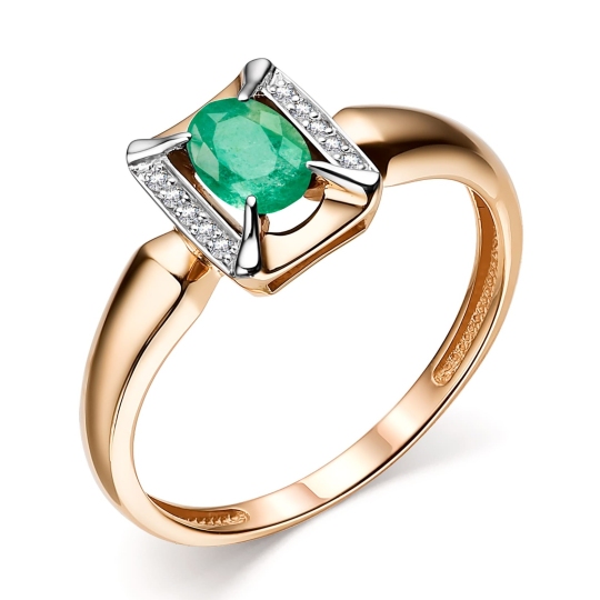 Кольцо из золота с бриллиантами и изумрудом