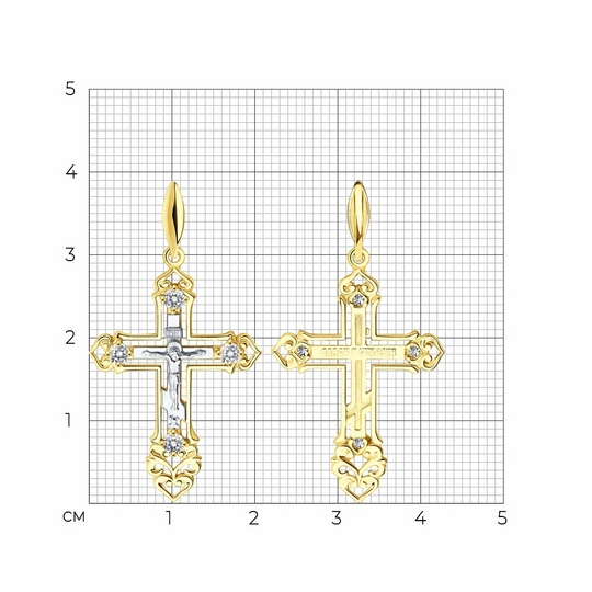 Подвеска-крест из комбинированного золота с фианитами