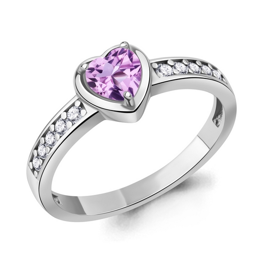 Кольцо из серебра с аметистом и фианитами