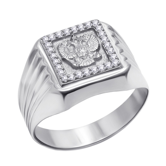 Кольцо-печатка из серебра с фианитами