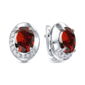 Серьги из серебра с гранатами и фианитами