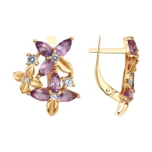 Серьги из серебра с позолотой, аметистами и фианитами
