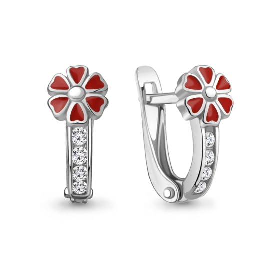 Серьги из серебра с эмалью и фианитами