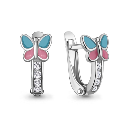 Серьги из серебра с эмалью и фианитами