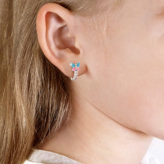 Серьги из серебра с эмалью и фианитами