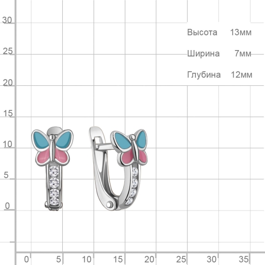 Серьги из серебра с эмалью и фианитами
