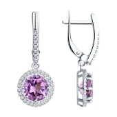 Серьги из серебра с аметистами и фианитами