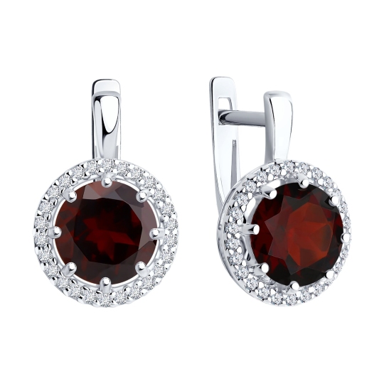 Серьги из серебра с гранатами и фианитами