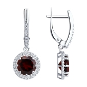 Серьги из серебра с гранатами и фианитами