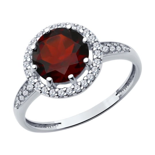 Кольцо из серебра с гранатом и фианитами