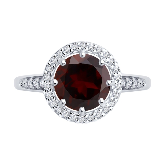 Кольцо из серебра с гранатом и фианитами