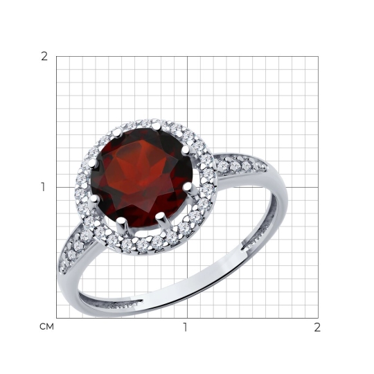 Кольцо из серебра с гранатом и фианитами