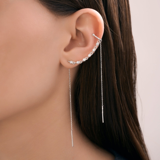 Одиночная серьга из серебра с фианитами