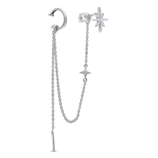 Одиночная серьга из серебра с фианитами