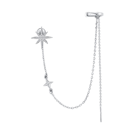 Одиночная серьга из серебра с фианитами