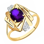 Кольцо из золота с аметистом и фианитами