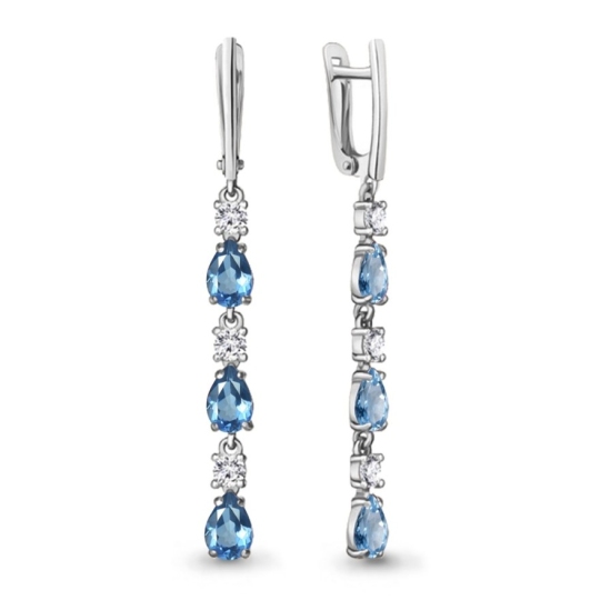 Серьги из серебра с топазами Swiss и фианитами