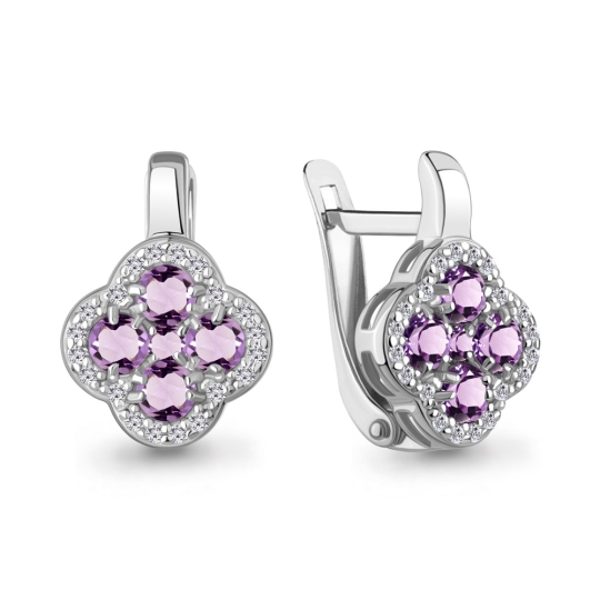 Серьги из серебра с аметистами и фианитами