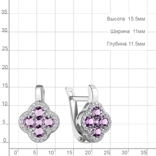 Серьги из серебра с аметистами и фианитами